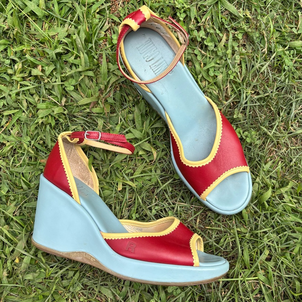 Ruco Line Red and Blue Wedge Sandals 38
